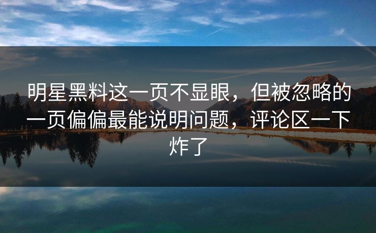 明星黑料这一页不显眼，但被忽略的一页偏偏最能说明问题，评论区一下炸了