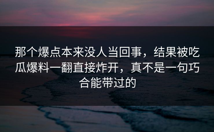 那个爆点本来没人当回事，结果被吃瓜爆料一翻直接炸开，真不是一句巧合能带过的